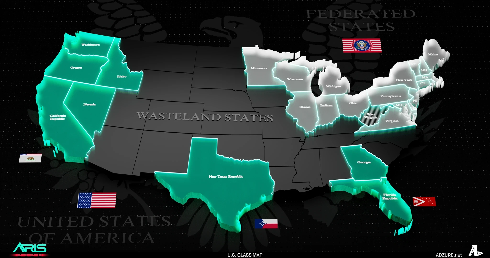 United States glass map for ARIS 2120
